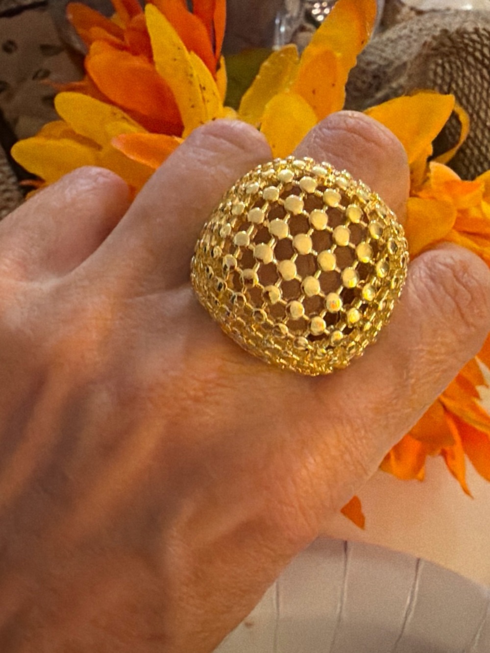 Zara Gold Honeycomb Dome Statement Ring - Picture 2 of 4